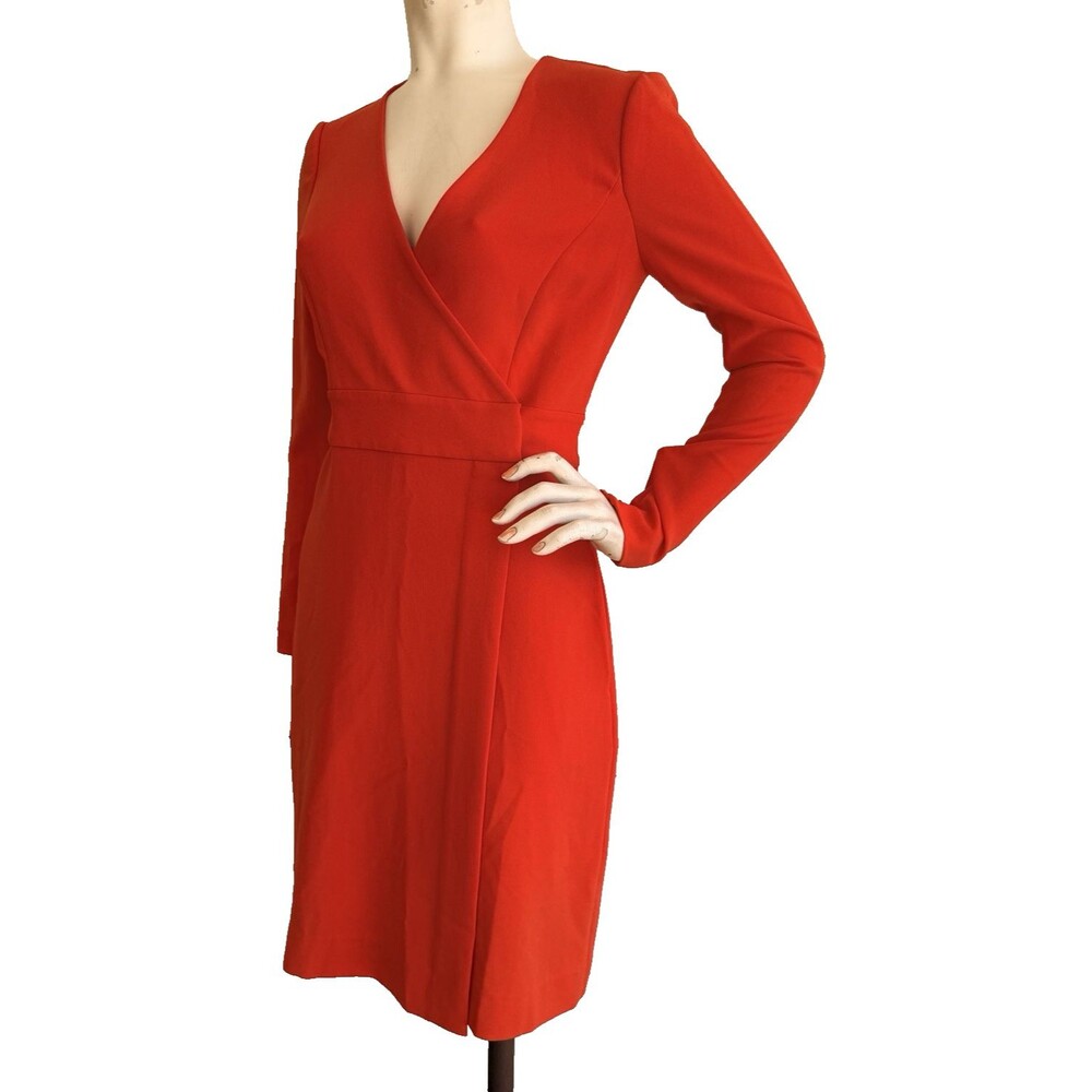 DIANE VON FURSTENBERG Wrap Dress Coral Red Long Sleeve Knee Length Size 4 - Picture 2 of 11
